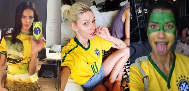 Amanda Wellsh, Aline Weber e Gisela Rhein - modelos brasileiras torcem para o Brasil cada uma no seu canto (Foto: Reprodução Instagram)