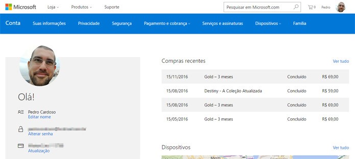 Acesse a sua conta Microsoft no navegador desktop (Foto: Reprodução)