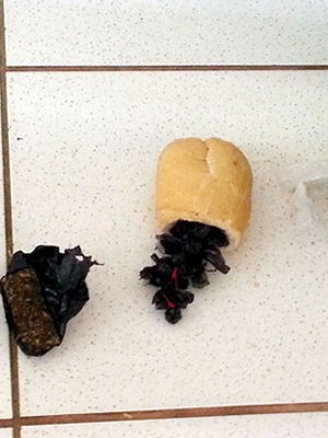 Nove porções de pasta base de cocaína foram encontradas dentro do pão (Foto: PM-MT)