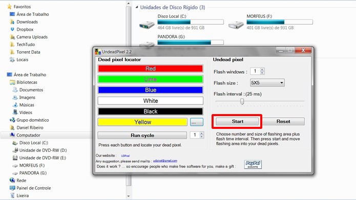 Inicie o UDPixel e aperte no botão Start para que o programa comece sua verificação (Foto: Reprodução/Daniel Ribeiro)