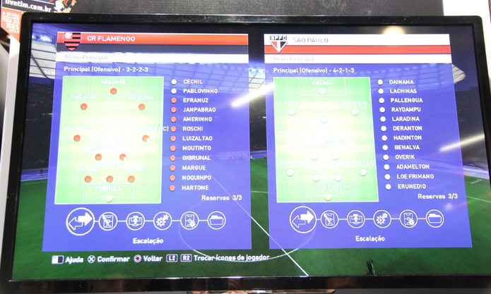 Escalação de São Paulo e Flamengo com jogadores genéricos em PES 2015 (Foto: Matheus Vasconcellos / TechTudo) Escalação de São Paulo e Flamengo com jogadores genéricos em PES 2015 (Foto: Matheus Vasconcellos / TechTudo)