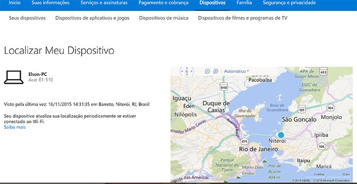 Windows 10 possui sistema de rastreamento no computador que mostra última localização de dispositivo roubado ou perdido (Foto: Reprodução/Elson de Souza)