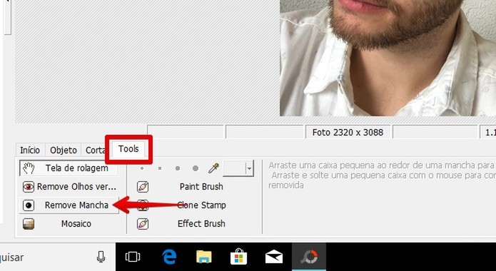 Use a ferramenta de remoção de manchas do PhotoScape (Foto: Reprodução/Helito Bijora) Use a ferramenta de remoção de manchas do PhotoScape (Foto: Reprodução/Helito Bijora)