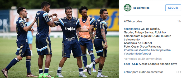 Gabriel participa de rachão em treino do Palmeiras (Foto: Reprodução/Instagram) Gabriel participa de rachão em treino do Palmeiras (Foto: Reprodução/Instagram)