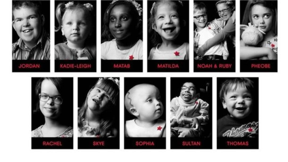 Retratos de 11 pacientes portadores de doenças raras ou ainda não diagnosticadas que fazem parte da exposição em Birmingham, na Inglaterra  (Foto: Kris Askey/Birmingham Children's Hospital)