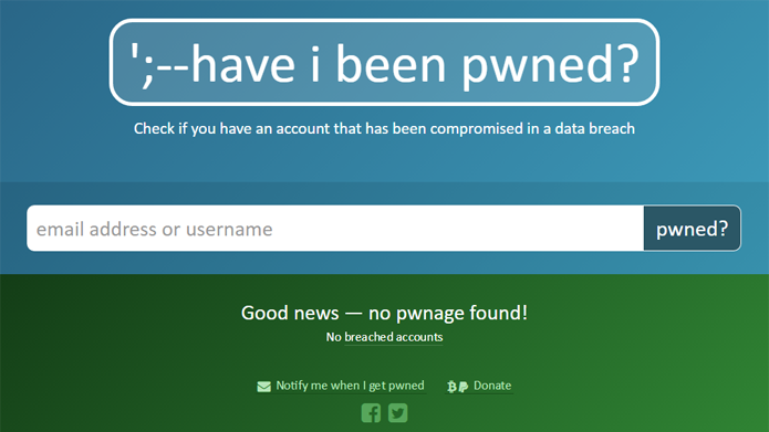 Site mostra se nomes de usuário ou e-mails foram comprometidos em vazamentos (Foto: Reprodução/Have I been pwned)
