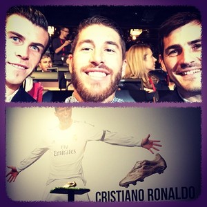 Bale, Sergio Ramos e Casillas acompanham a cerimônia (Foto: Instagram)