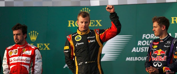 Kimi Raikkonen lotus Fernando alonso ferrari sebastian vettel RBR pódio GP da Austrália (Foto: Agência Reuters)