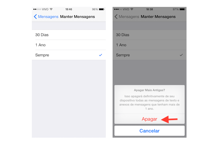 Alterando o tempo que uma mensagem fica salva no histórico do iOS 8 (Foto: Reprodução/Marvin Costa)