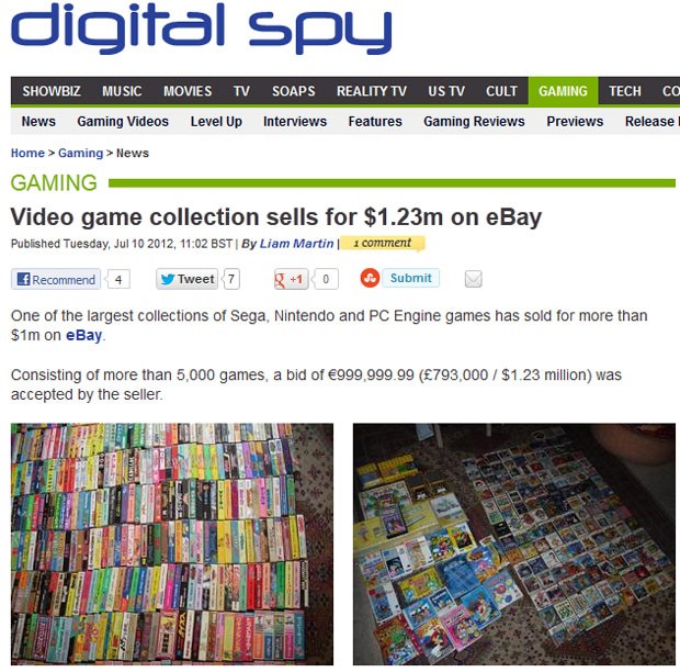 Site 'Digital Spy' mostra imagens da coleção de games vendida por mais de US$ 1 milhão (Foto: Reprodução)