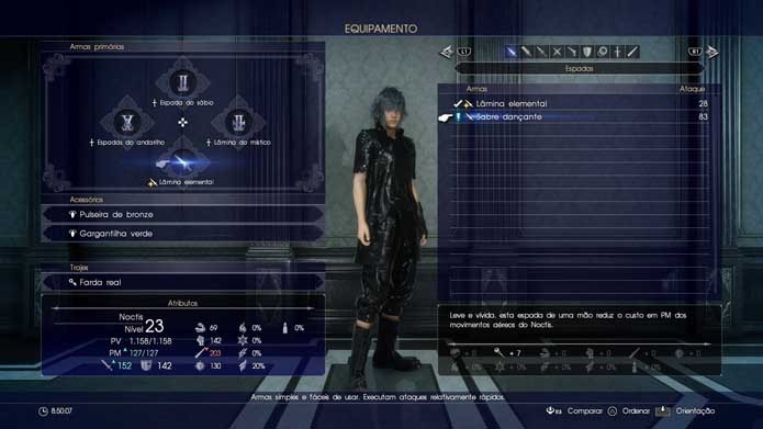 Equipe a nova arma ao seu personagem em Final Fantasy XV (Foto: Reprodução/Murilo Molina)