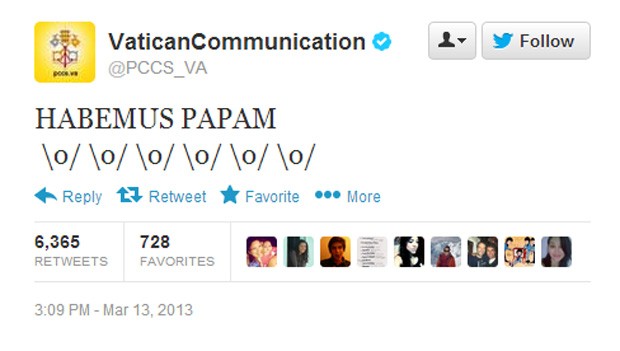 Vaticano postou em seu perfil oficial no Twitter que novo papa foi escolhido (Foto: Reprodução)