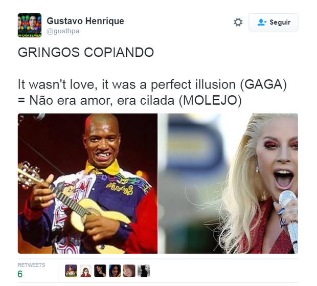 Lady Gaga é comparada ao Molejo (Foto: Reprodução/Twitter)