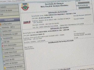 Nota fiscal eletrônica São João del Rei (Foto: Reprodução/TV Integração)