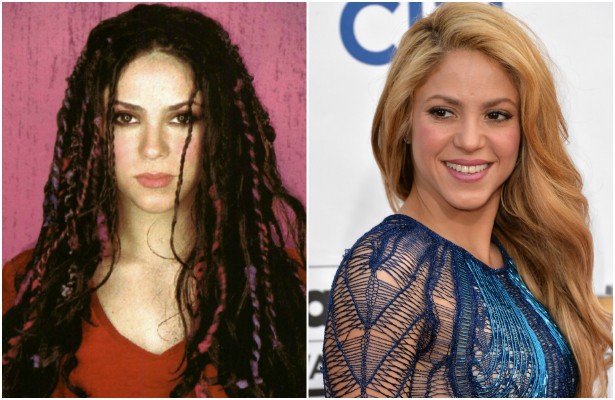 Shakira na capa de seu quarto disco, 'Dónde Están los Ladrones?', lançado em setembro de 1998, quando a colombiana tinha 21 anos de idade, e atualmente, com 37 anos de vida. (Foto: Reprodução e Getty Images)