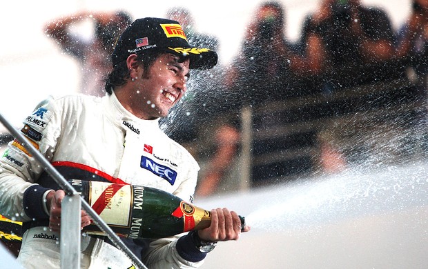 Sergio Perez comemora no GP da Malásia (Foto: Getty Images)