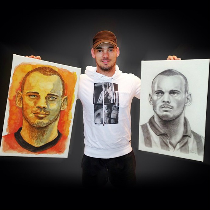 Sneijder já recebeu retratos de presente do cunhado (Foto: Reprodução)