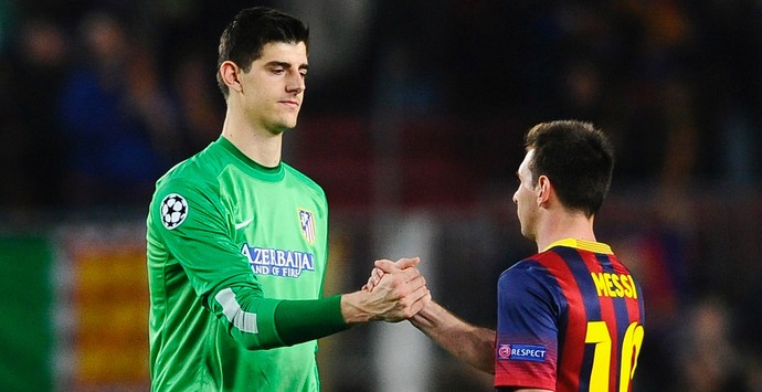 Courtois e Messi Atlético de Madri x Barcelona (Foto: Getty Images )