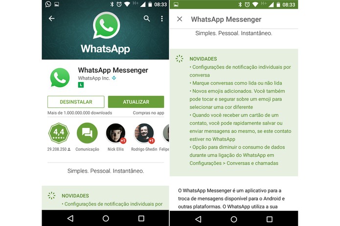 Atualização do WhatsApp agora está disponível para todos os Androids (Foto: Reprodução/Thássius Veloso)