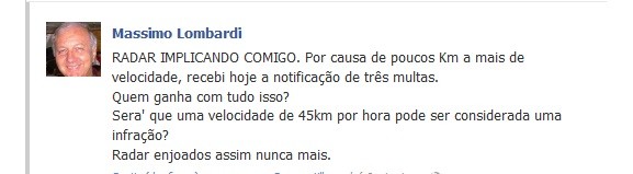 Padre Mássimo Lombardi reclama de radares em rede social (Foto: Reprodução Facebook) Padre Mássimo Lombardi reclama de radares em rede social (Foto: Reprodução Facebook)
