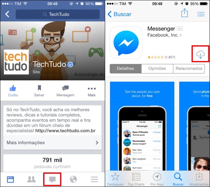 Abra o app do Facebook e toque sobre o ícone do chat (Foto: Reprodução/Helito Bijora)