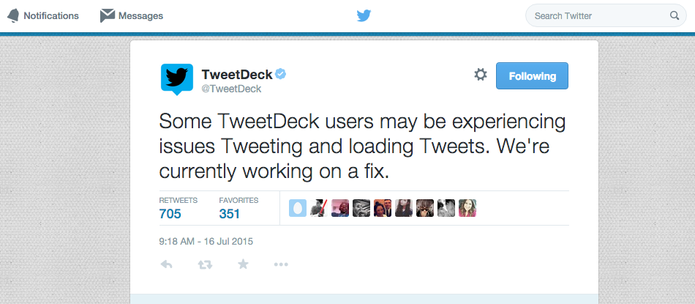TweetDeck enfrenta problemas para carregar novos tuítes e enviar mensagens (Foto: Reprodução/TweetDeck) TweetDeck enfrenta problemas para carregar novos tuítes e enviar mensagens (Foto: Reprodução/TweetDeck)