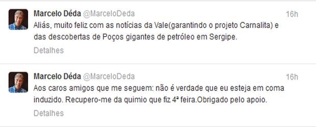 Marcelo Déda utilizou rede social para comemorar conquistas e desmentir boatos (Foto: Reprodução/Twitter) Marcelo Déda utilizou rede social para comemorar conquistas e desmentir boatos (Foto: Reprodução/Twitter)