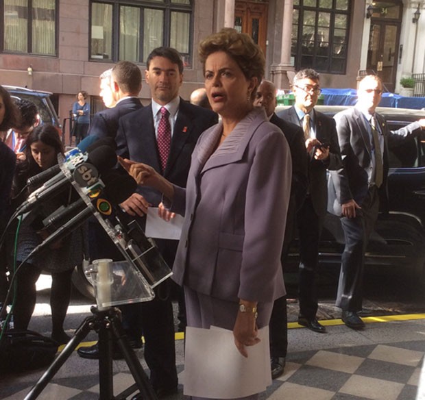 Dilma Rousseff deu entrevista coletiva após encontro com líderes do Japão, Índia e Japão em Nova York (Foto: Bárbara Lins/TV Globo)