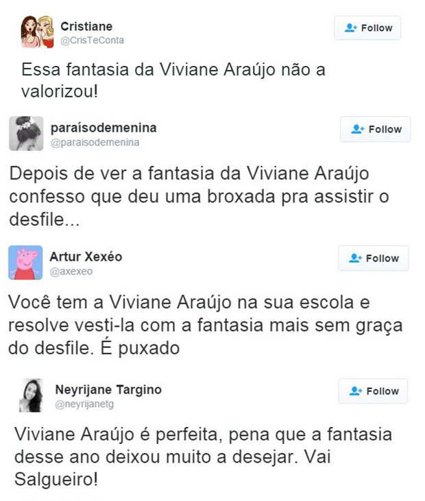 Comentários sobre a roupa da Viviane Araújo (Foto: Twitter / Reprodução)
