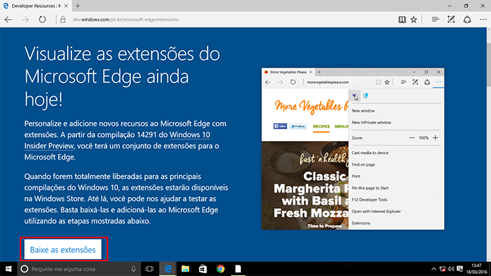 Microsoft Edge ainda tem um número limitado de extensões em fase de teste (Foto: Reprodução/Elson de Souza)