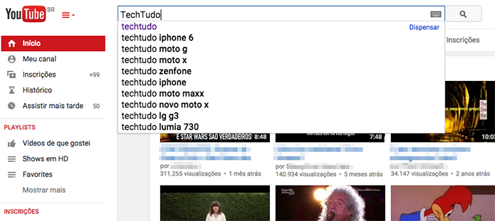 Realizando uma busca por vídeo no YouTube (Foto: Reprodução/Marvin Costa)