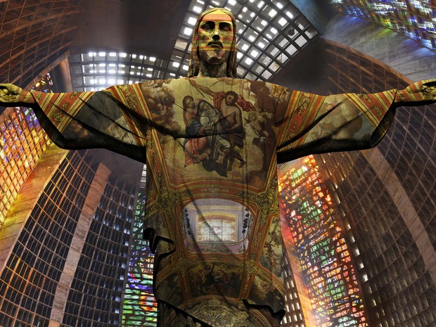 A imagem ganhou várias releituras. Aqui, ela aparece dentro da Catedral Metropolitana do Rio. (Foto: Divulgação/ Hiperfoto-Rio) A imagem ganhou várias releituras. Aqui, ela aparece dentro da Catedral Metropolitana do Rio. (Foto: Divulgação/ Hiperfoto-Rio)