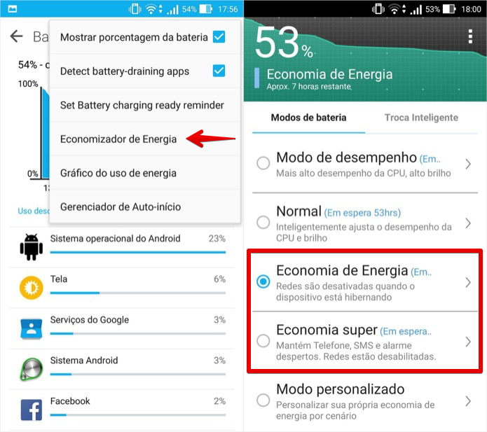 Ativando o modo de economia de bateria (Foto: Reprodução/Helito Bijora)