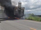 Carreta que transportava gado pega fogo na BR-101, em Teixeira de Freitas