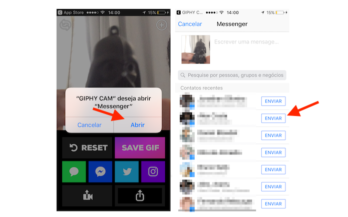 Envio de uma GIF para amigos do Facebook Messenger com a extensão Giphy Cam (Foto: Reprodução/Marvin Costa)