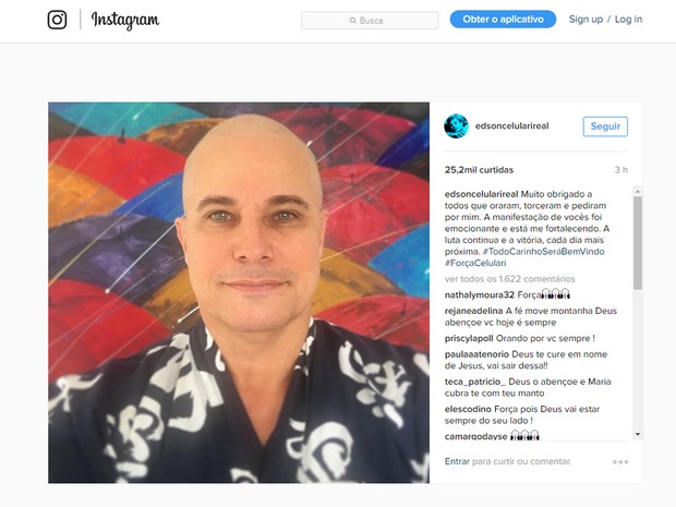 Postagem de Edson Celulari no Instagram agradecendo apoio (Foto: Reprodução / Instagram)