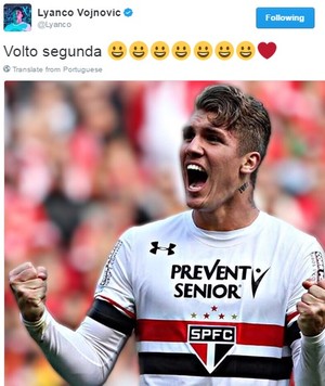 Lyanco anuncia retorno ao São Paulo na segunda-feira (Foto: Reprodução)