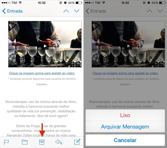 Movendo mensagem para o lixo (Foto: Reprodução/Helito Bijora)