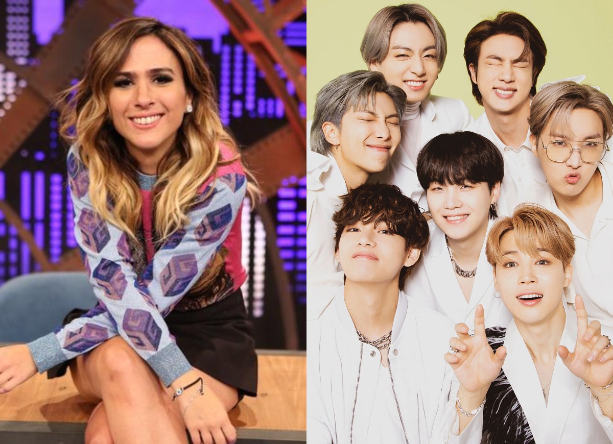 Tatá Werneck pede entrevista com BTS (Foto: Reprodução/Multishow/HYBE) Tatá Werneck pede entrevista com BTS (Foto: Reprodução/Multishow/HYBE)