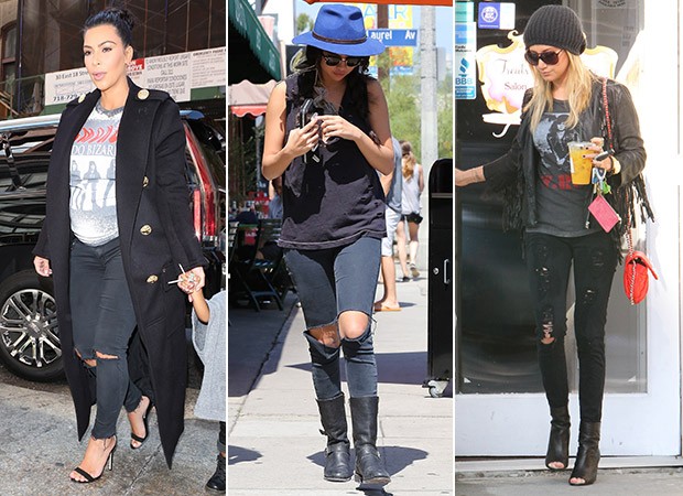 Calça preta Destroyed - Selena Gomez, Kim Kardashian e Ashley Tisdale (Foto: X17/Agência)