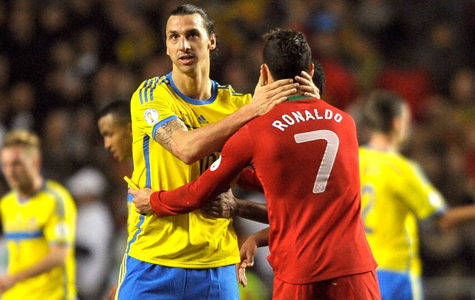 Cristiano Ronaldo e Ibrahimovic Portugal e Suécia (Foto: Agência AFP) Cristiano Ronaldo e Ibrahimovic Portugal e Suécia (Foto: Agência AFP)