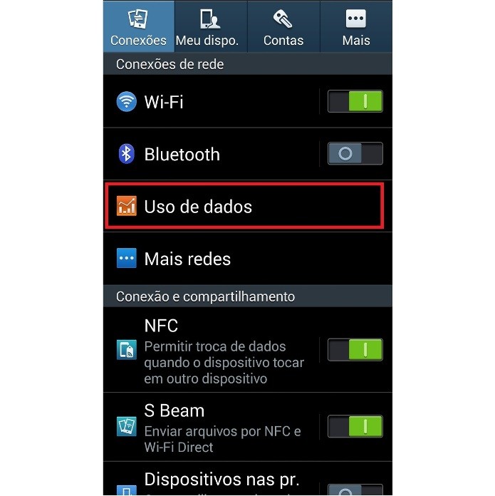 Atalho para as configurações  de internet do celular Android (Foto: Reprodução/Lívia Dâmaso)