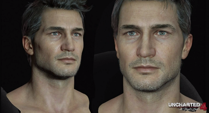 Nathan Drake possui muitos detalhes em Uncharted 4, como rugas e pelos brancos (Foto: Reprodução/YouTube)