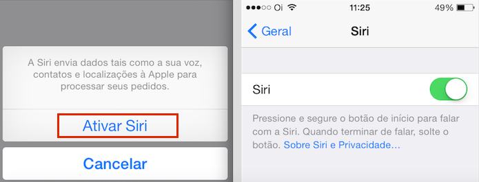 Confirmando a ativação da Siri (Foto: Reprodução/Edivaldo Brito)