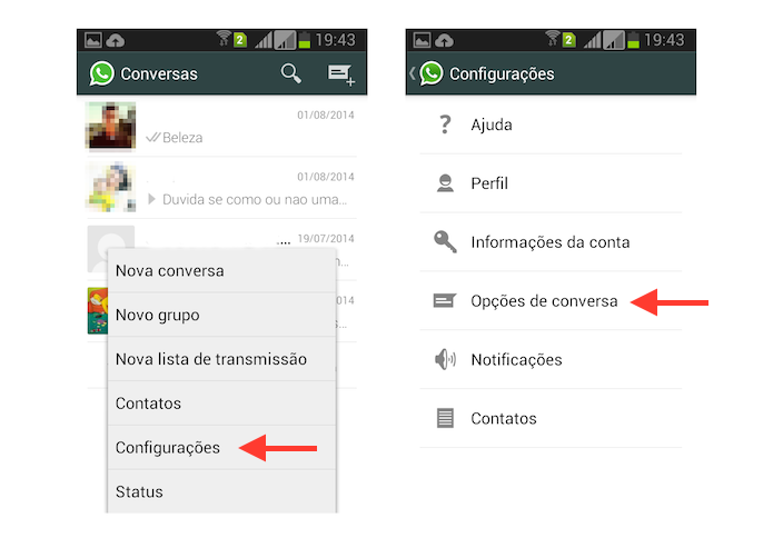 Acessando as configurações de conversas do WhatApp no Android (Foto: Reprodução/Marvin Costa)