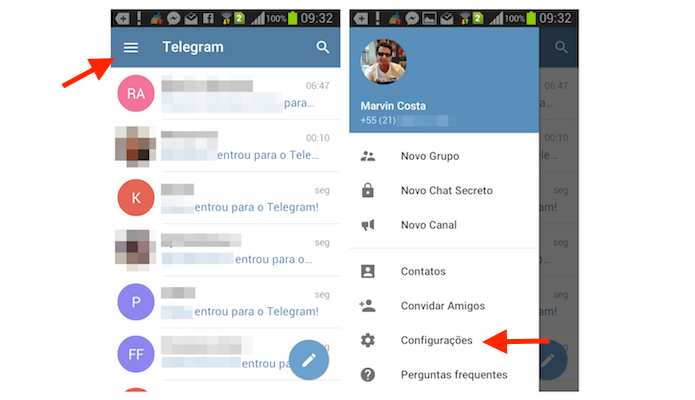 Acessando as configurações do Telegram no Android (Foto: Reprodução/Marvin Costa)