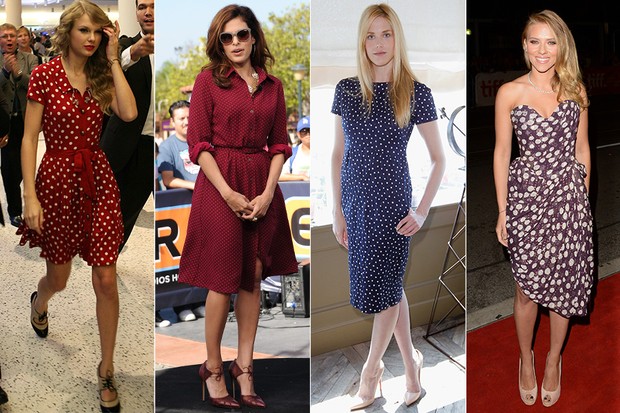 Famosas vestindo Poás - Taylor Swift, Eva Mendes, Byrdie Bell e Scarlett Johansson (Foto: Getty Images | AFP)