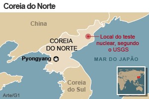 mapa teste nuclear coreia (Foto: 1)