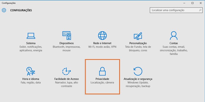 Clique no botão de Privacidade nas configurações do Windows (Foto: Reprodução/Barbara Mannara)