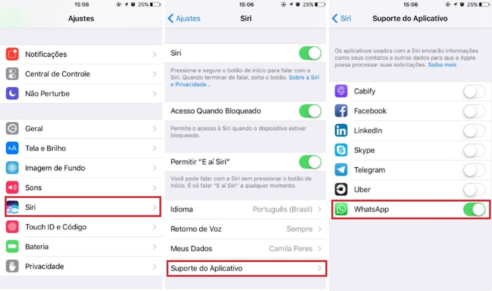 Ative o suporte da Siri ao WhatsApp no iPhone (Foto: Reprodução/Helito Bijora)